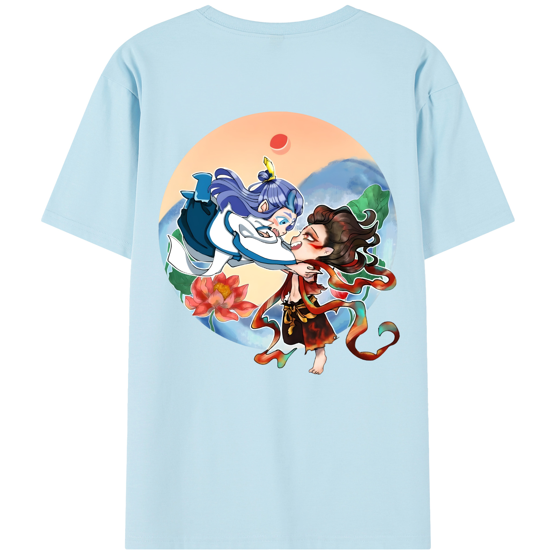 （画像用） Ne Zha 2 ナタ 魔童の大暴れ 綿100％半袖Tシャツ（背面プリント）